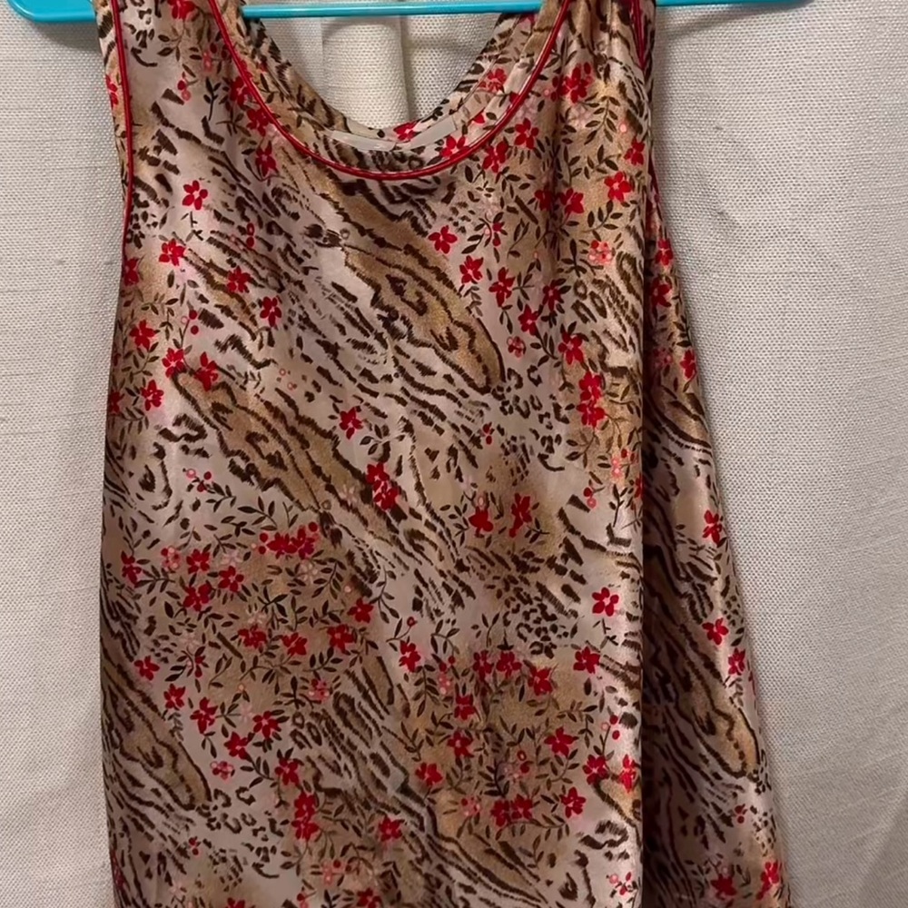 Satin Silk Blouse with Red Floral and Animal Print